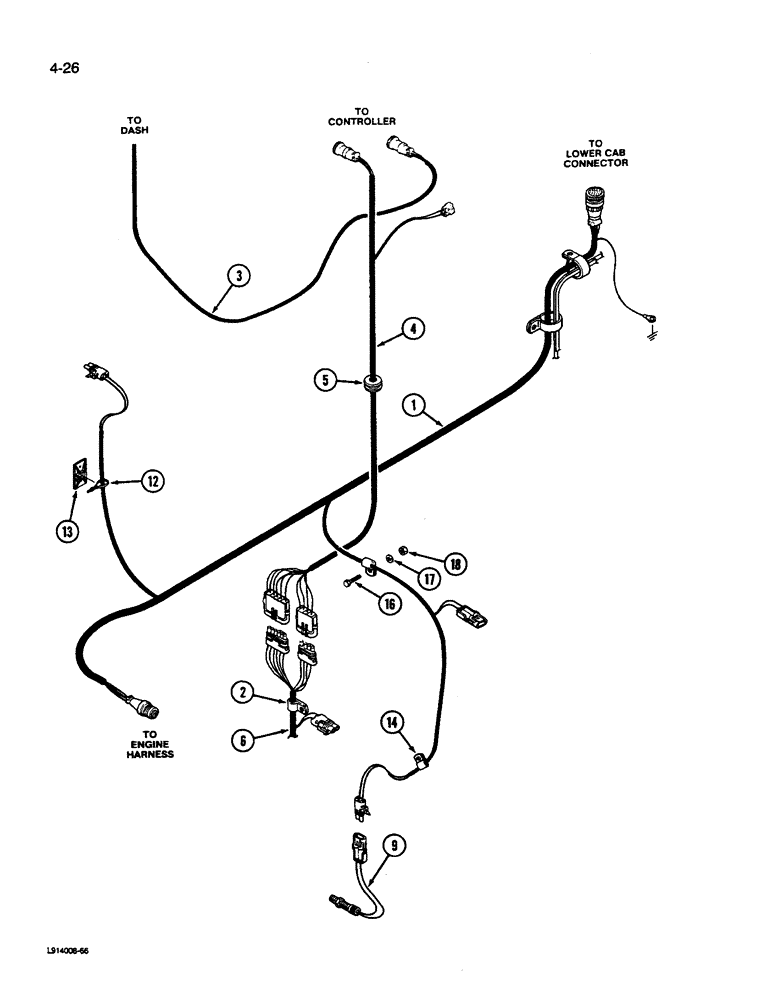 Схема запчастей Case IH 9270 - (4-026) - TRANSMISSION HARNESS POWER SHIFT TRANSMISSION P.I.N. JCB0028400 & AFTER (04) - ELECTRICAL SYSTEMS