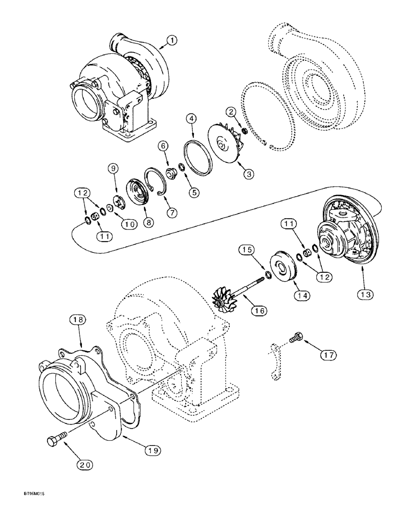 Схема запчастей Case IH 9330 - (2-028) - TURBOCHARGER ASSEMBLY, 6T-830/6TA-830 EMISSIONS CERTIFIED ENGINES, S/N JEE0036501 & AFTER (02) - ENGINE