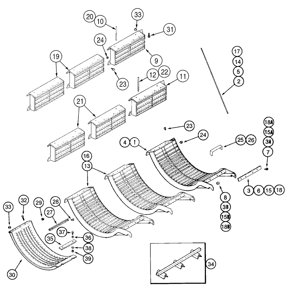 Схема запчастей Case IH 2344 - (09B-11[01]) - CONCAVES - GRATES AND CONCAVES, BSN JJC0174449 (14) - ROTOR, CONCANVES & SIEVE