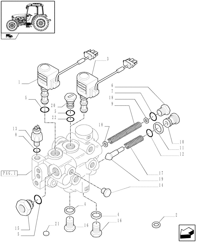 Схема запчастей Case IH FARMALL 75C - (1.33.1/03[02]) - REAR HYDRAULIC DIFF. LOCK WITH ELECTRO-HYDR. ENGAGEMENT - SOLENOID VALVE (VAR.331382-332382-333382-334382-335382) (04) - FRONT AXLE & STEERING