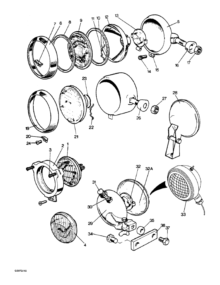 Схема запчастей Case IH 1212 - (4-20) - HEADLAMPS AND REAR FLOODLAMPS (04) - ELECTRICAL SYSTEMS