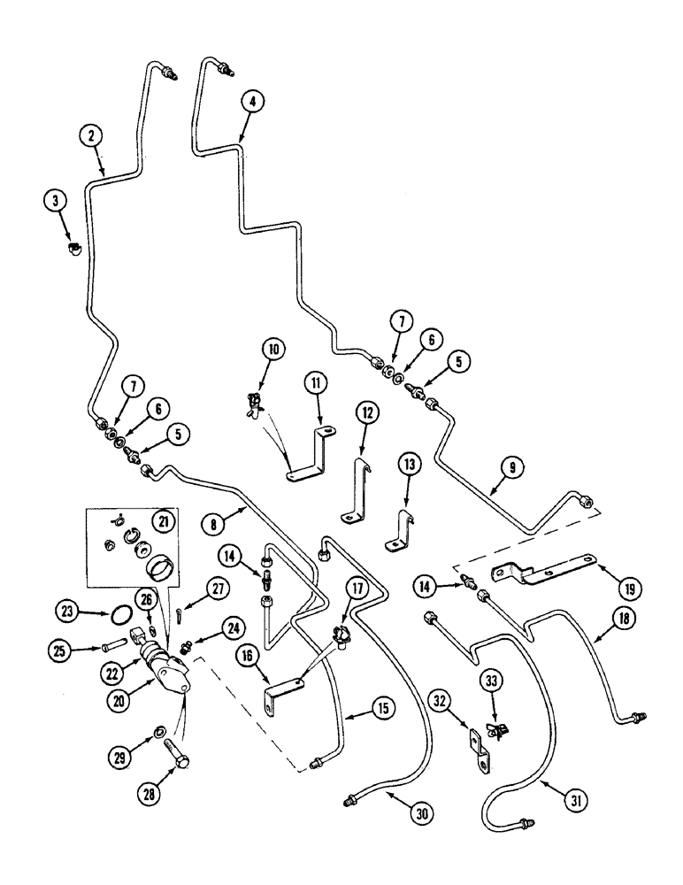 Схема запчастей Case IH 1594 - (7-240) - BRAKE TUBES AND SLAVE CYLINDERS, TRACTORS WITHOUT CAB, P.I.N. 11526319 AND AFTER (07) - BRAKES