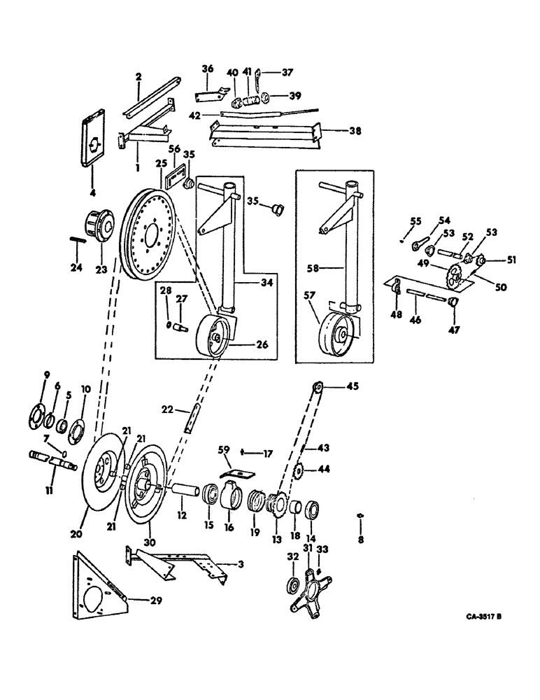 Схема запчастей Case IH 815 - (21-07) - THRESHING CYLINDER AND CONCAVE, VARIABLE CYLINDER DRIVE (14) - THRESHING