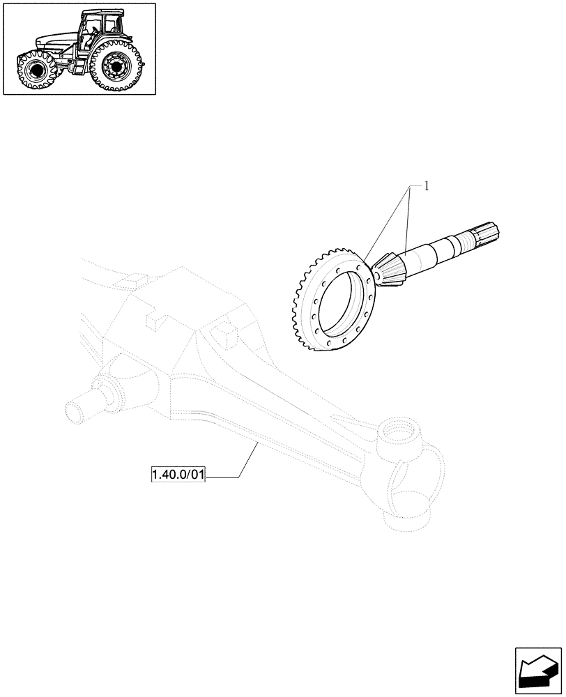 Схема запчастей Case IH JX1070U - (1.40. 5/03) - (VAR.322) HIGH SPEED RING GEAR AND PINION - 4WD - FRONT BEVEL GEAR PAIR (04) - FRONT AXLE & STEERING