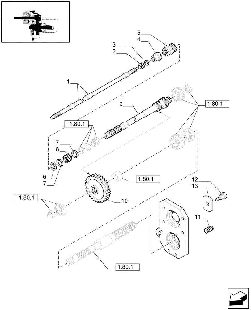 Схема запчастей Case IH JX1060C - (1.80.1/02[01]) - (VAR.807) SYNCHRO MESH GEARED POWER TAKE-OFF (540 RPM) - SHAFT AND GEARS (07) - HYDRAULIC SYSTEM