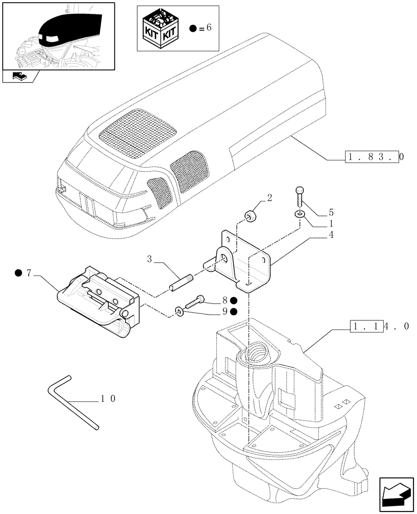 Схема запчастей Case IH FARMALL 85N - (1.83.0[02]) - HOOD LOCK AND FIXING BRACKETS (08) - SHEET METAL