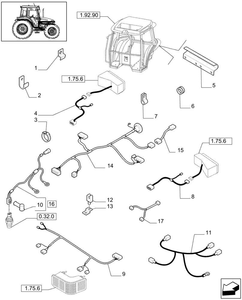 Схема запчастей Case IH JX70 - (1.75.4[02A]) - AUXILIARY CABLESV - D6660 (06) - ELECTRICAL SYSTEMS