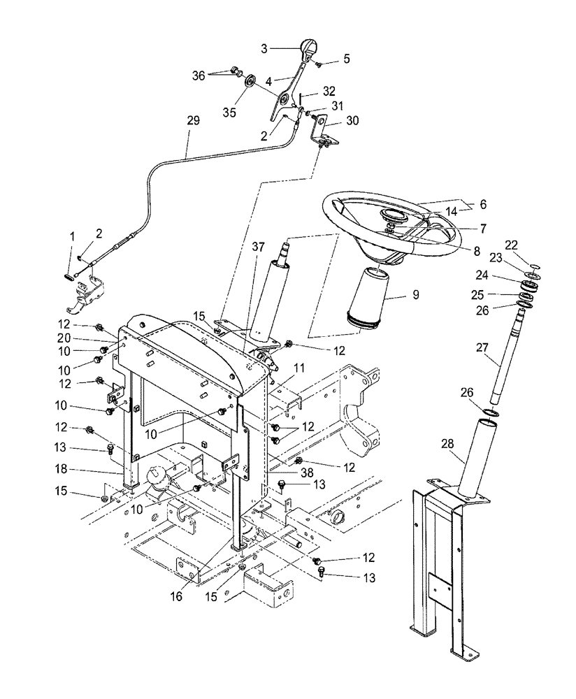 Схема запчастей Case IH DX18E - (04.04.01) - STEERING & STEERING COLUMN USED ON & ABOVE PIN HDG110114 DX18E, HDG710101 DX22E, HDG210548 DX25E (04) - FRONT AXLE & STEERING