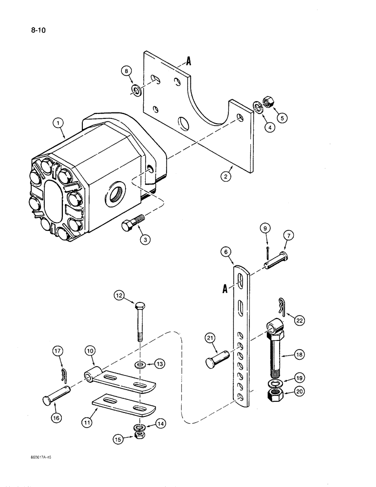 Схема запчастей Case IH 8600 - (8-10) - HYDRAULIC PUMP MOUNTING, WITH PIN ADJUSTABLE SUPPORT PARTS (08) - HYDRAULICS