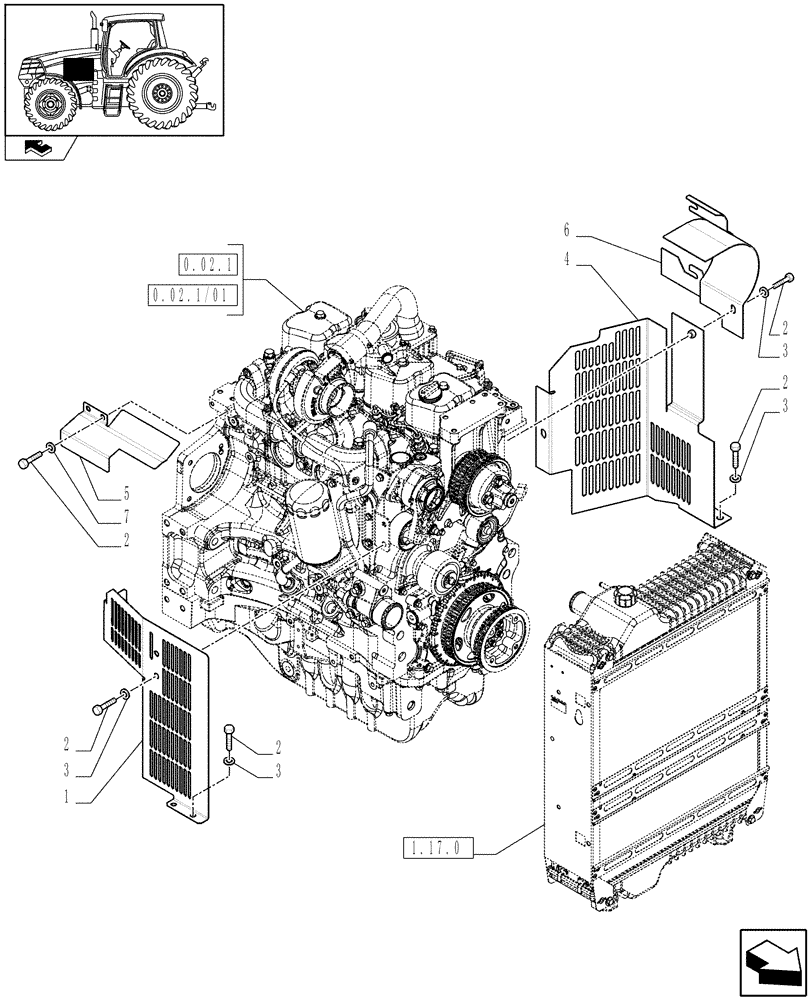 Схема запчастей Case IH MAXXUM 130 - (1.19.9) - ENGINE GUARDS (02) - ENGINE EQUIPMENT