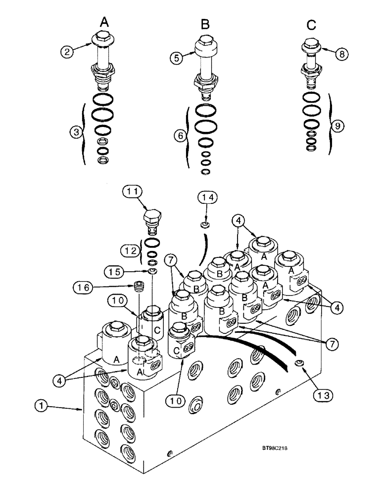 Схема запчастей Case IH 955 - (8-155[B]) - CONTROL VALVE ASSEMBLY, PLANTER, HYDRAFORCE, 16 ROW NARROW - FRONT FOLD (9/97 & AFTER) (08) - HYDRAULICS