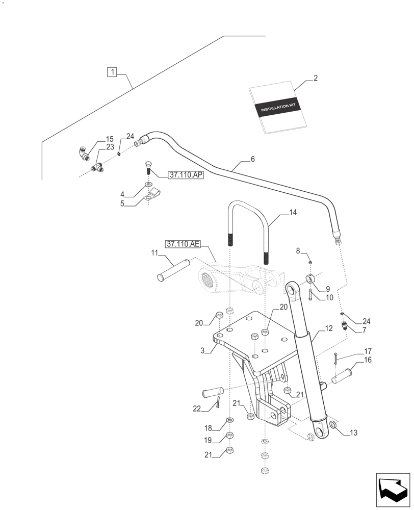 Схема запчастей Case IH FARMALL 110A - (88.100.35[03]) - DIA KIT, HIDRAULIC LIFT AUXILIARY CYLINDER SINGLE RH (88) - ACCESSORIES