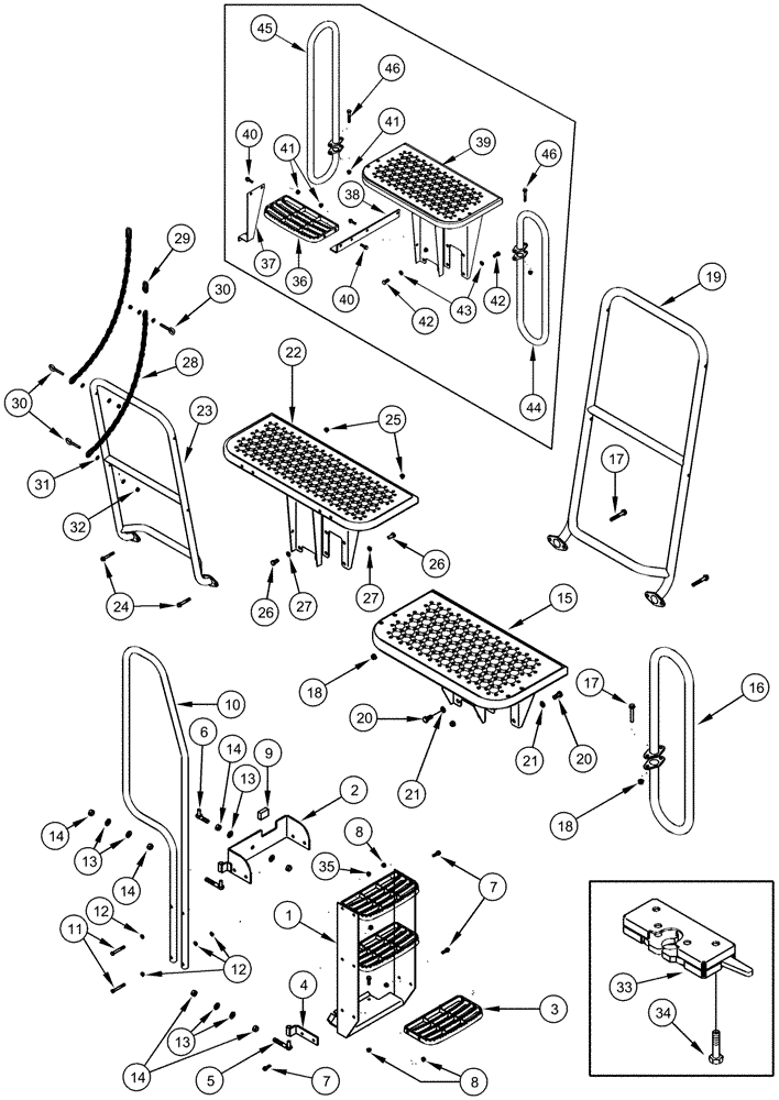 Схема запчастей Case IH 635 - (90.118.04) - DRUM LADDER, DRUM NUMBERS 1 AND 2 STEP ASSEMBLIES (90) - PLATFORM, CAB, BODYWORK AND DECALS