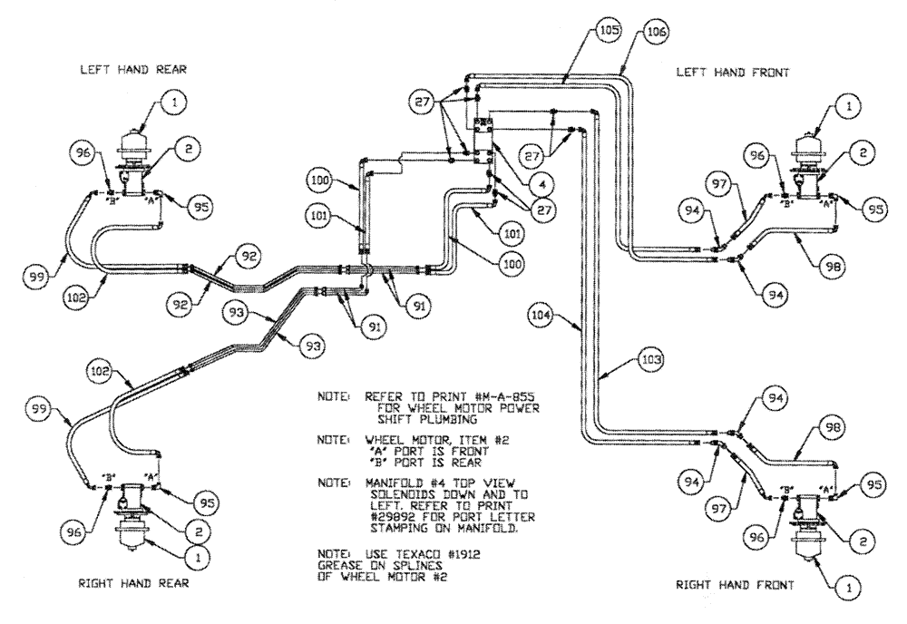 Схема запчастей Case IH PATRIOT XL - (06-008) - HYDRAULIC PLUMBING - WHEEL MOTORS - S/N 1121 AND AFTER Hydraulic Plumbing