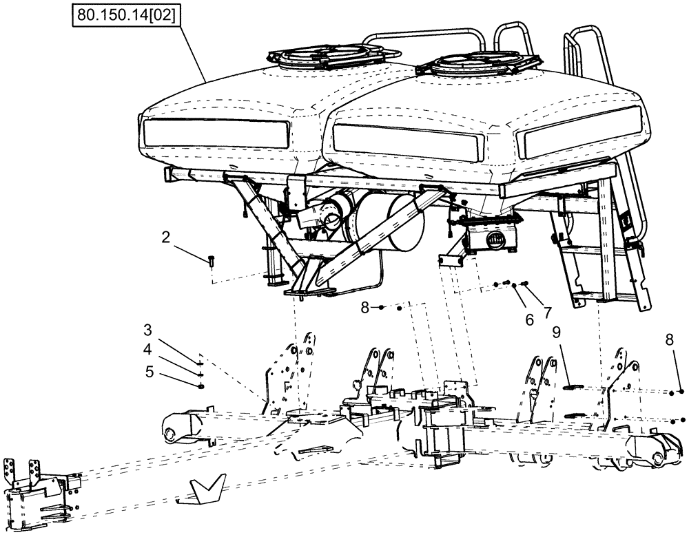 Схема запчастей Case IH 1250 - (80.150.12) - BULK FILL - TANK FRAME MOUNT - 12 ROW AND 16 ROW (80) - CROP STORAGE/UNLOADING