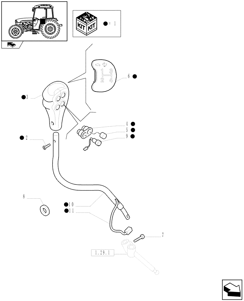 Схема запчастей Case IH FARMALL 85C - (1.29.1/01) - SPEED LEVER KNOB WITH 2 SWITCHES FOR HI-LO AND POWER SHUTTLE (VAR.333846) (03) - TRANSMISSION