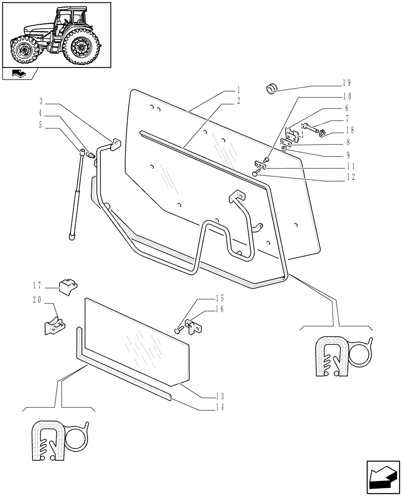 Схема запчастей Case IH FARMALL 95U - (1.92.4[01]) - REAR WINDOW LOCK & REAR GLASS - W/CAB (10) - OPERATORS PLATFORM/CAB