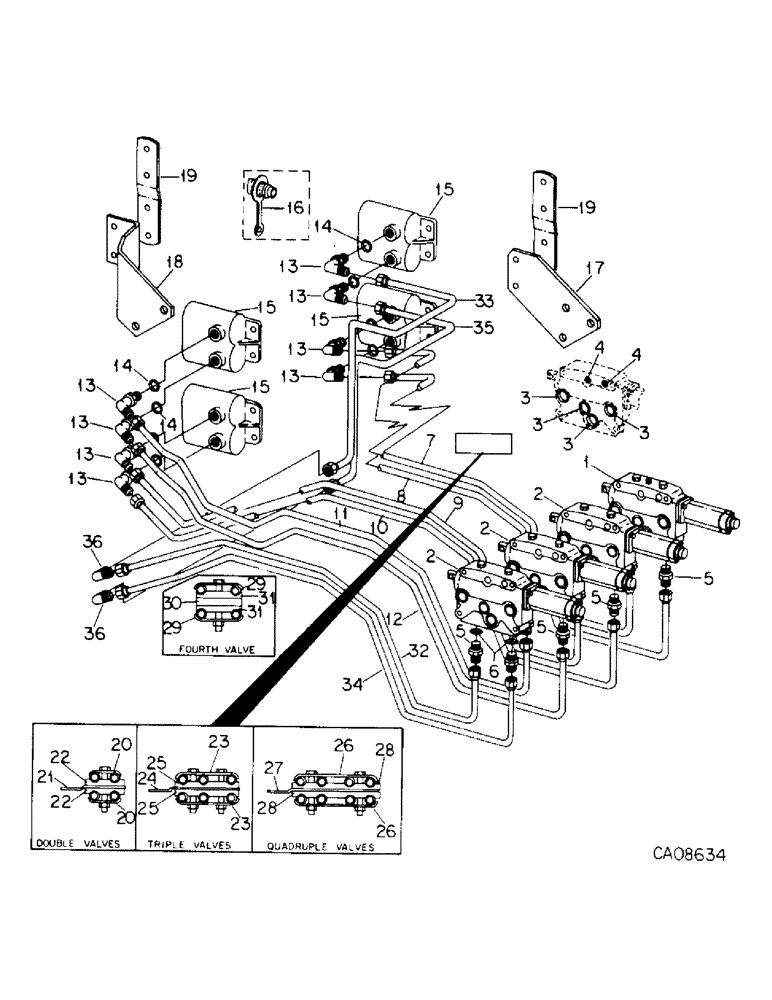 Схема запчастей Case IH 3688 - (10-35) - HYDRAULICS, TWO, THREE AND FOUR AUXILIARY VALVES, CONNECTIONS, 3688 TRACTORS (07) - HYDRAULICS