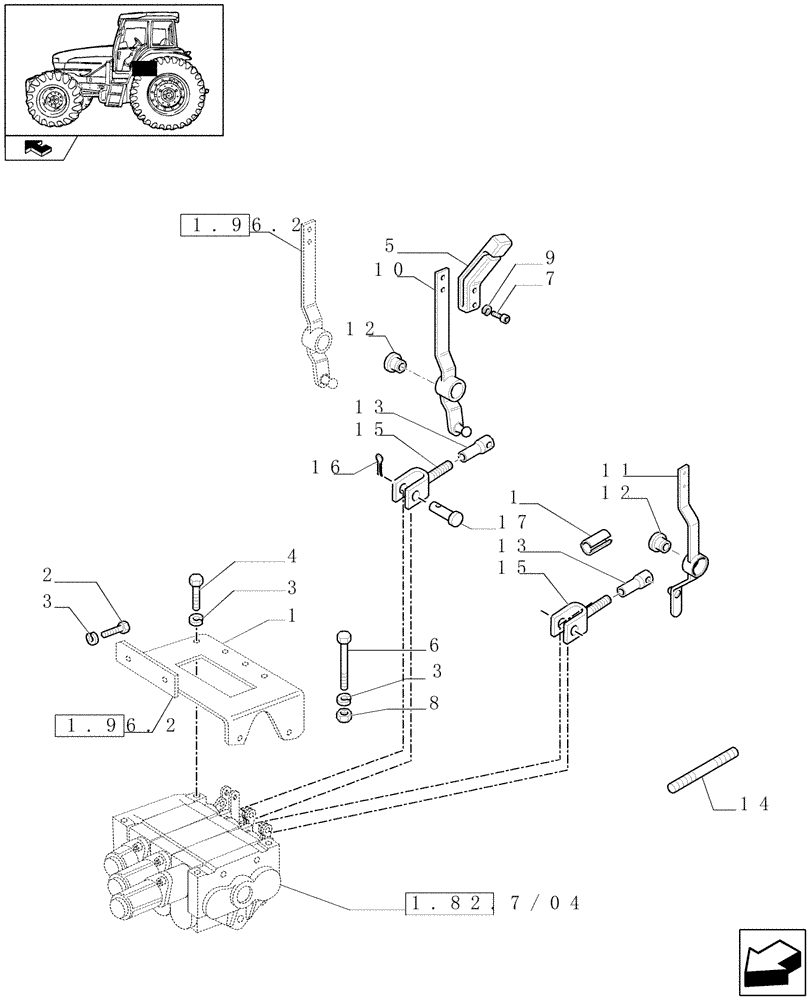 Схема запчастей Case IH FARMALL 85U - (1.96.2/04[02]) - 1 S/D, 1W/FLOAT, 1 W/ FLOAT & AUTOM. CUTOUT DISTRIBUTORS - CONTROL LEVERS - L/CAB (VAR.330369) (10) - OPERATORS PLATFORM/CAB