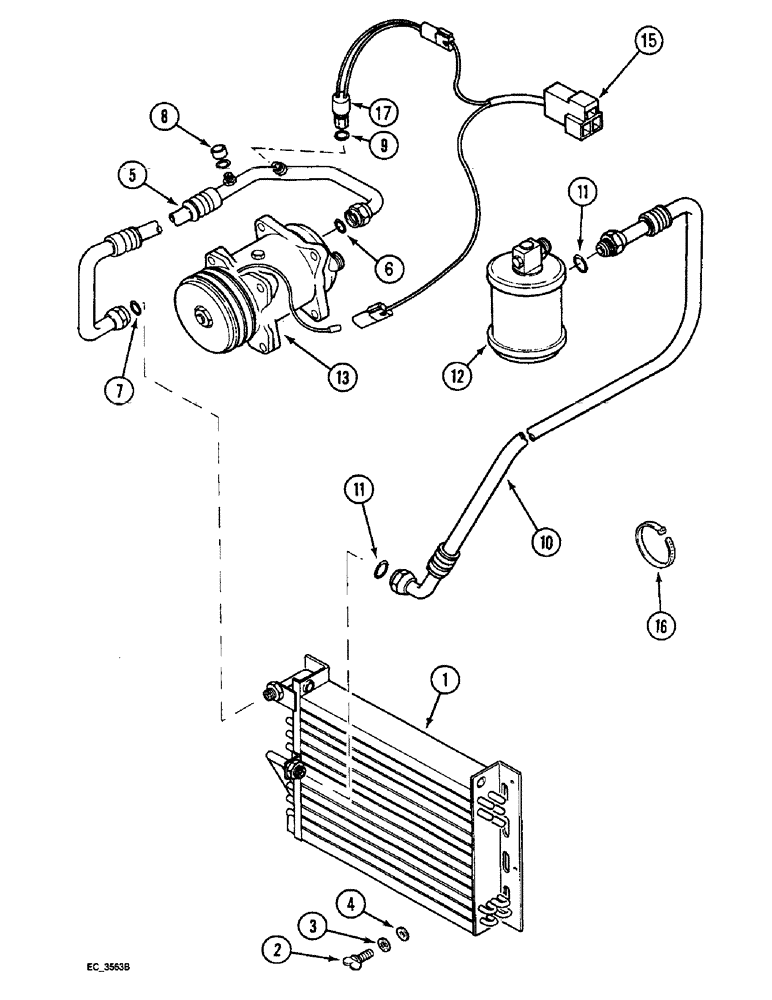 Схема запчастей Case IH 4240 - (2-12) - AIR CONDITIONING, CONDENSER AND CONNECTIONS (02) - ENGINE