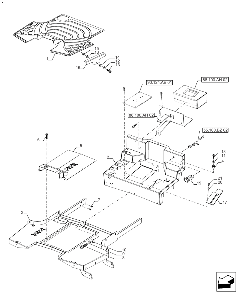 Схема запчастей Case IH FARMALL 125A - (90.110.AP[02]) - VAR - 333107, 334107, 336107 - PLATFORM (90) - PLATFORM, CAB, BODYWORK AND DECALS