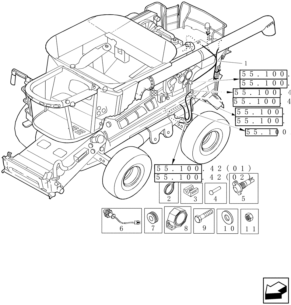 Схема запчастей Case IH 7010 - (55.100.30[01]) - WIRE HARNESS, STRAWHOOD - REAR - 7010/8010 (55) - ELECTRICAL SYSTEMS