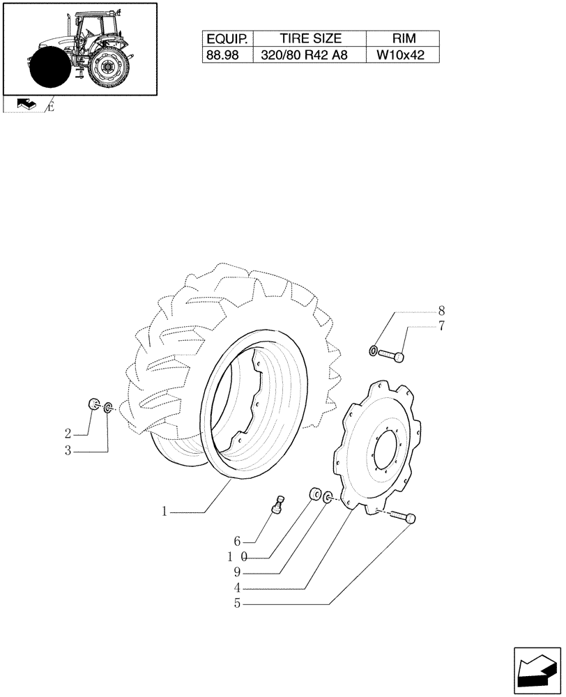 Схема запчастей Case IH FARMALL 95 - (82.00[04]) - 4WD DRIVING WHEELS - FOR HIGH CLEARANCE VERSION (11) - WHEELS/TRACKS