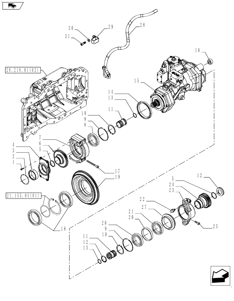 Схема запчастей Case IH MAGNUM 225 - (29.218.01[03]) - TRANSMISSION, HYDROSTATIC PUMP, PUMP AND GEARS, WITH CONTINUOUSLY VARIABLE TRANSMISSION (29) - HYDROSTATIC DRIVE