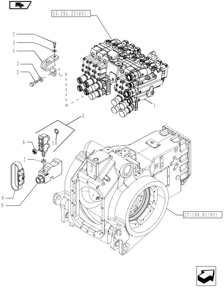 Схема запчастей Case IH MAGNUM 180 - (35.700.01[03]) - REMOTE VALVE SPILLAGE COLLECTION WITH 5 ELEMENTS, WITH POWERSHIFT TRANSMISSION (35) - HYDRAULIC SYSTEMS