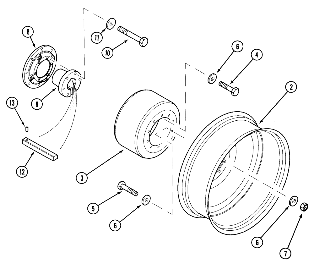 Схема запчастей Case IH 5130 - (6-114) - HUB, REAR, BAR AXLE, DUAL WHEELS, TAPER BUSHING AND HUB VERSION (06) - POWER TRAIN