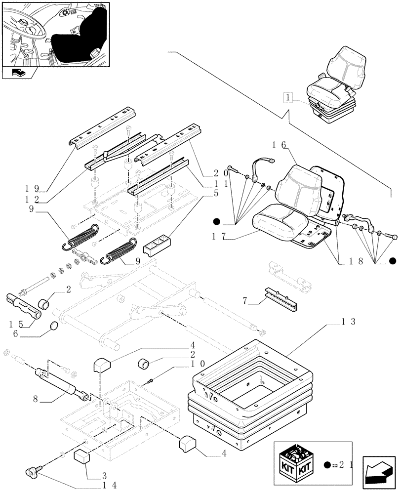 Схема запчастей Case IH FARMALL 95N - (1.92.85/02A) - VINYL SEAT WITH RETRACTABLE BELTS - BREAKDOWN - W/CAB (10) - OPERATORS PLATFORM/CAB