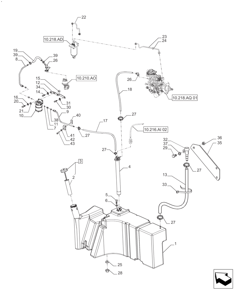 Схема запчастей Case IH FARMALL 125A - (10.216.AI[02]) - FUEL SYSTEM INJECTOR - ENGINE (10) - ENGINE