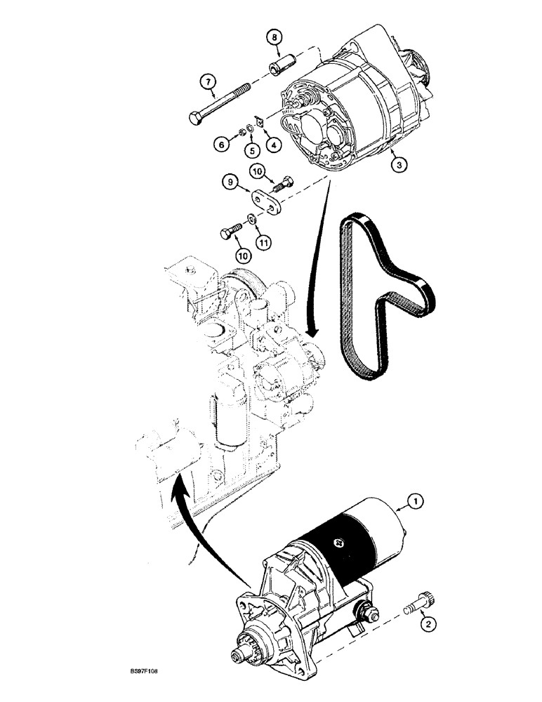 Схема запчастей Case IH 6591T - (4-06) - STARTER AND ALTERNATOR MOUNTING, STARTER MOUNTING 