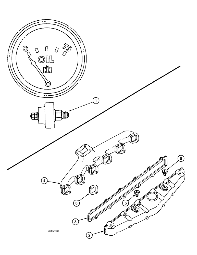 Схема запчастей Case IH D-310 - (5-122) - OIL PRESSURE SWITCH / INTAKE AND EXHAUST MANIFOLD, 706, 756, 686 & HYDRO 86 TRACTORS, 715 COMBINES 