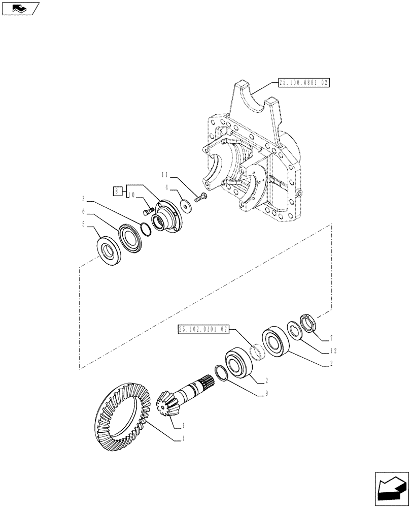 Схема запчастей Case IH PUMA 230 - (25.102.0101[01]) - 4WD FRONT AXLE WITH ACTIVE SUSPENSIONS - BEVEL GEAR PAIR (VAR.720463-728212) (25) - FRONT AXLE SYSTEM