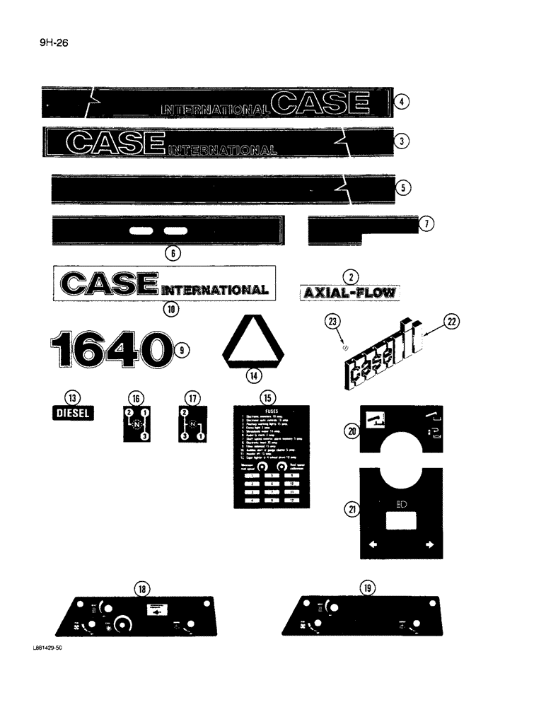 Схема запчастей Case IH 1640 - (9H-26) - DECALS, COMBINE, PRIOR TO P.I.N. JJC0034001 (12) - CHASSIS