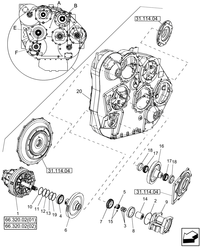 Схема запчастей Case IH 8230 - (14.100.11) - PTO, ROTOR VARIATOR ASSY, ENGINE GEARBOX (14) - MAIN GEARBOX & DRIVE