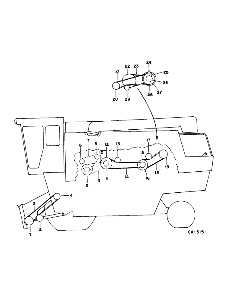 Схема запчастей Case IH 1480 - (02-01) - MISCELLANEOUS, PULLEY, BELT, SPROCKET AND CHAIN DIAGRAM, LEFT SIDE Accessories & Attachments / Miscellaneous