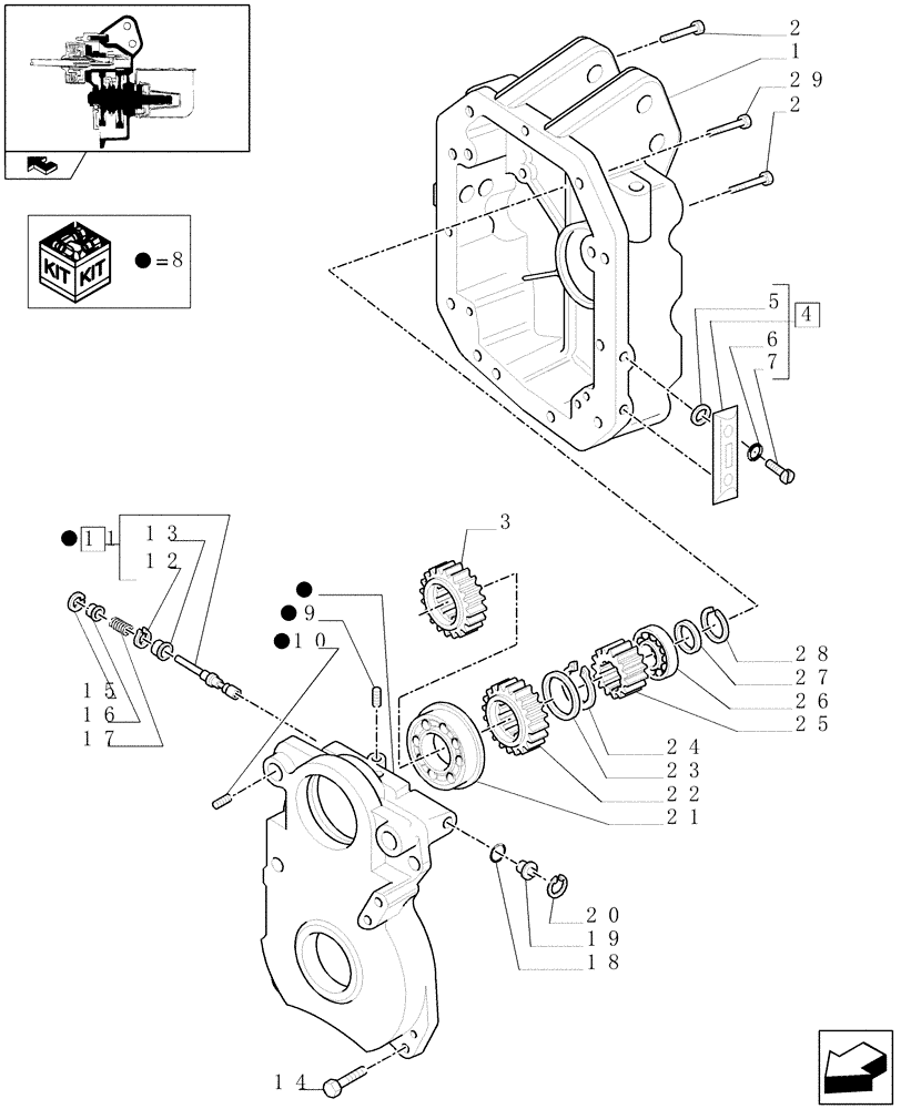 Схема запчастей Case IH PUMA 155 - (1.80.1[01]) - POWER TAKE-OFF 540/750/1000 RPM - CASING, GEARS AND SUPPORT (07) - HYDRAULIC SYSTEM