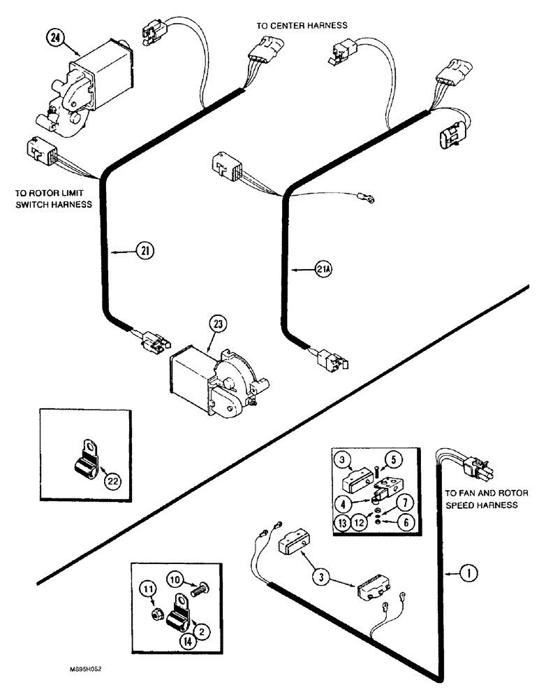 Схема запчастей Case IH 1644 - (4-22) - ROTOR LIMIT SWITCH HARNESS, PRIOR TO P.I.N. JJC0097942, FAN AND ROTOR SPEED HARNESS (06) - ELECTRICAL