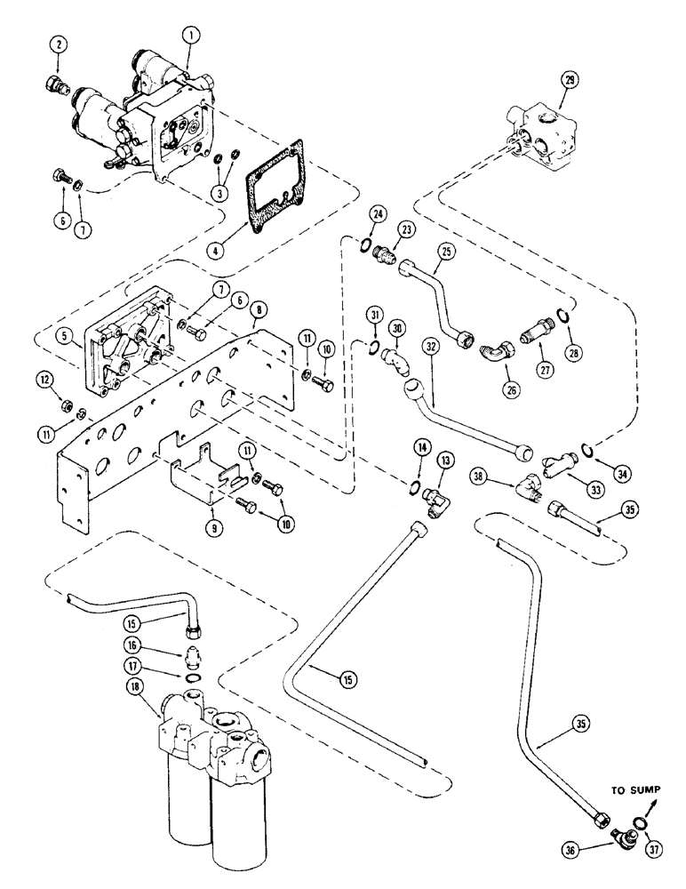 Схема запчастей Case IH 2470 - (334) - SINGLE DUAL REMOTE HYDRAULICS CIRCUITRY, TRANSMISSION SERIAL NO. 10053453 AND AFTER (08) - HYDRAULICS