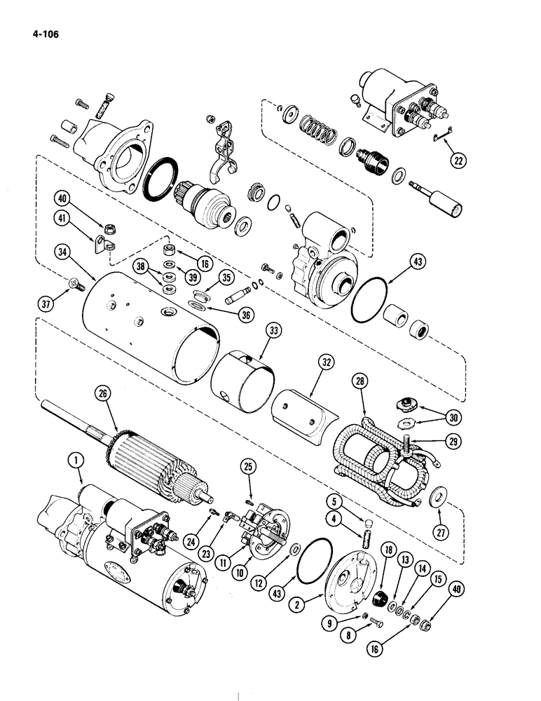 Схема запчастей Case IH 4490 - (4-106) - STARTER ASSEMBLY, PRIOR TO P.I.N. 8860931 (04) - ELECTRICAL SYSTEMS