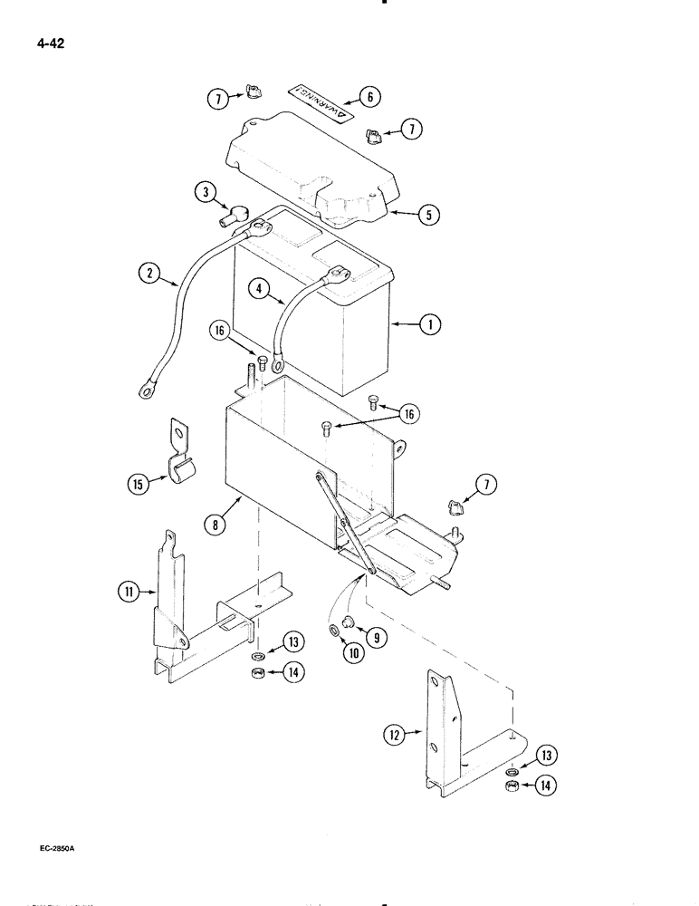 Схема запчастей Case IH 595 - (4-42) - BATTERY BOX, BATTERY AND CABLES, TRACTOR WITH CAB (04) - ELECTRICAL SYSTEMS