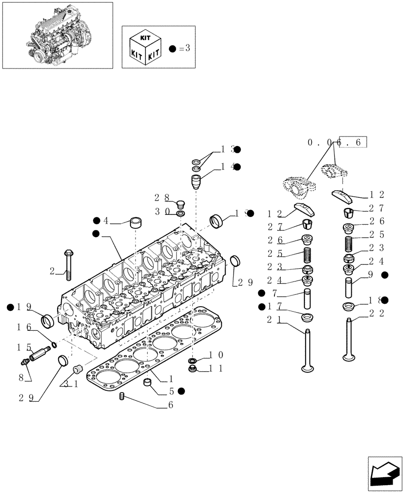 Схема запчастей Case IH F2CE9684C E002 - (0.06.0[01]) - CYLINDER HEAD & RELATED PARTS (504129013 - 504029659 - 504129140) 