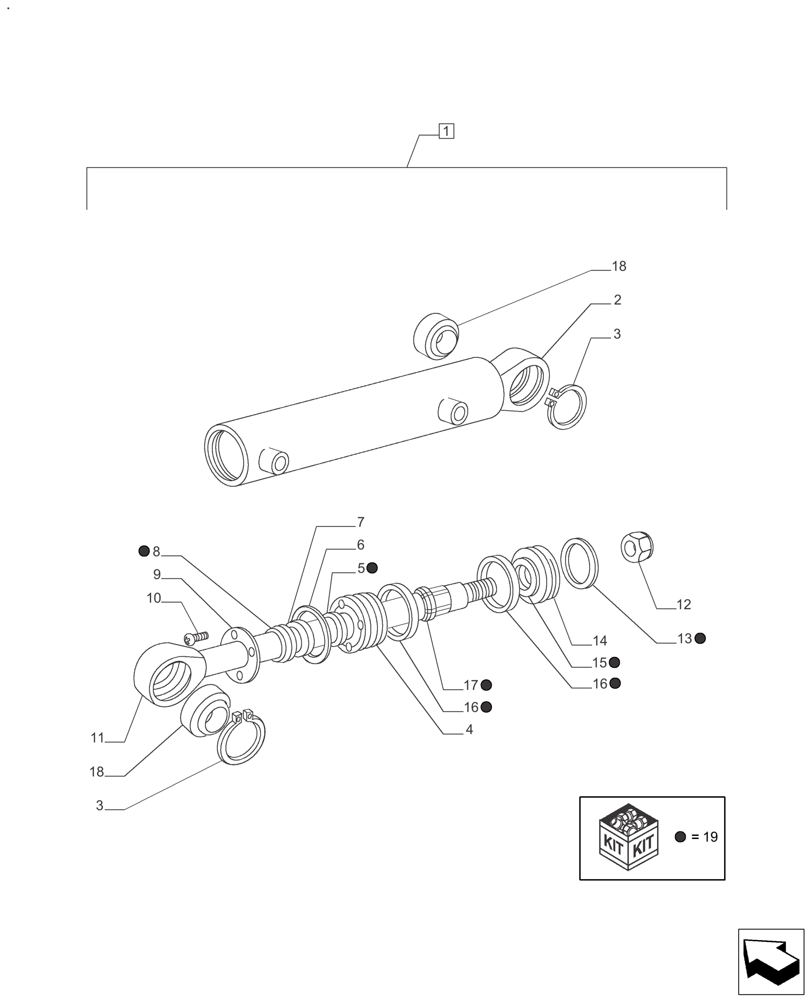 Схема запчастей Case IH FARMALL 120A - (41.216.AN[01]) - POWER STEERING CYLINDER COMPONENTS - FRONT AXLE (2WD) (41) - STEERING