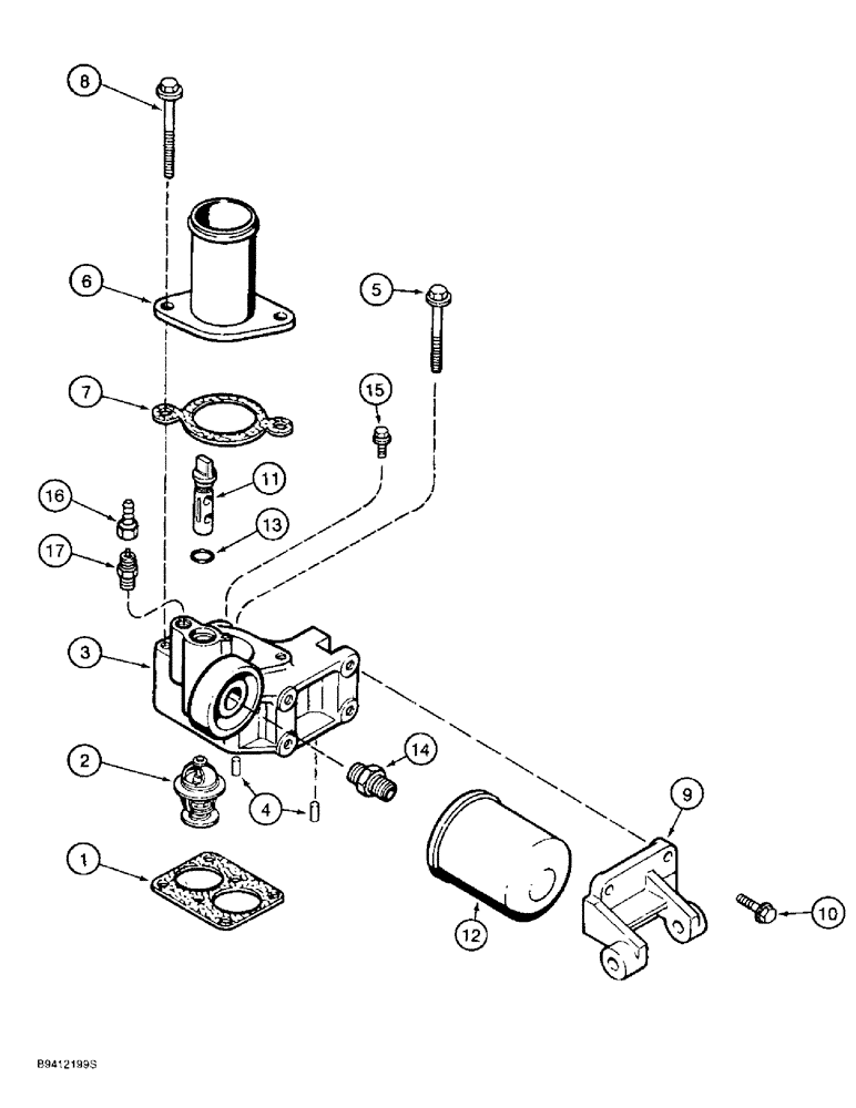 Схема запчастей Case IH 9310 - (2-042) - THERMOSTAT HOUSING & WATER FILTER, 6T-830 ENGINE, 6TA-830 ENGINE, PRIOR TO S/N JEE0036501 (02) - ENGINE