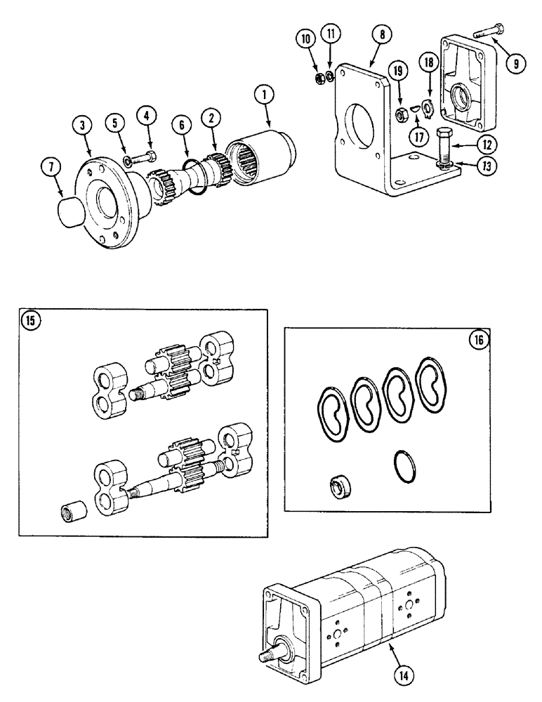 Схема запчастей Case IH 1594 - (8-265A) - TANDEM HYDRAULIC PUMP, TRACTORS P.I.N. 11527033 AND AFTER (08) - HYDRAULICS