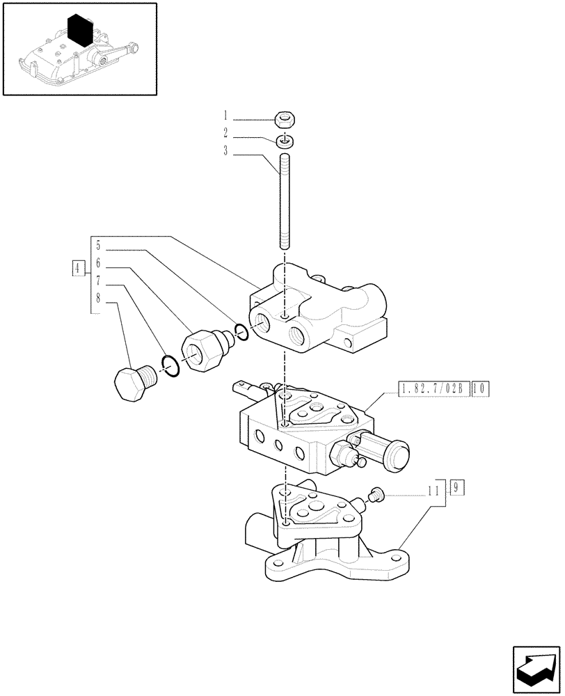 Схема запчастей Case IH JX1075C - (1.82.7/02[03]) - (VAR.025) 1 REMOTE VALVE FOR MID-MOUNT AND MDC - REMOTE VALVES - D5484 (07) - HYDRAULIC SYSTEM