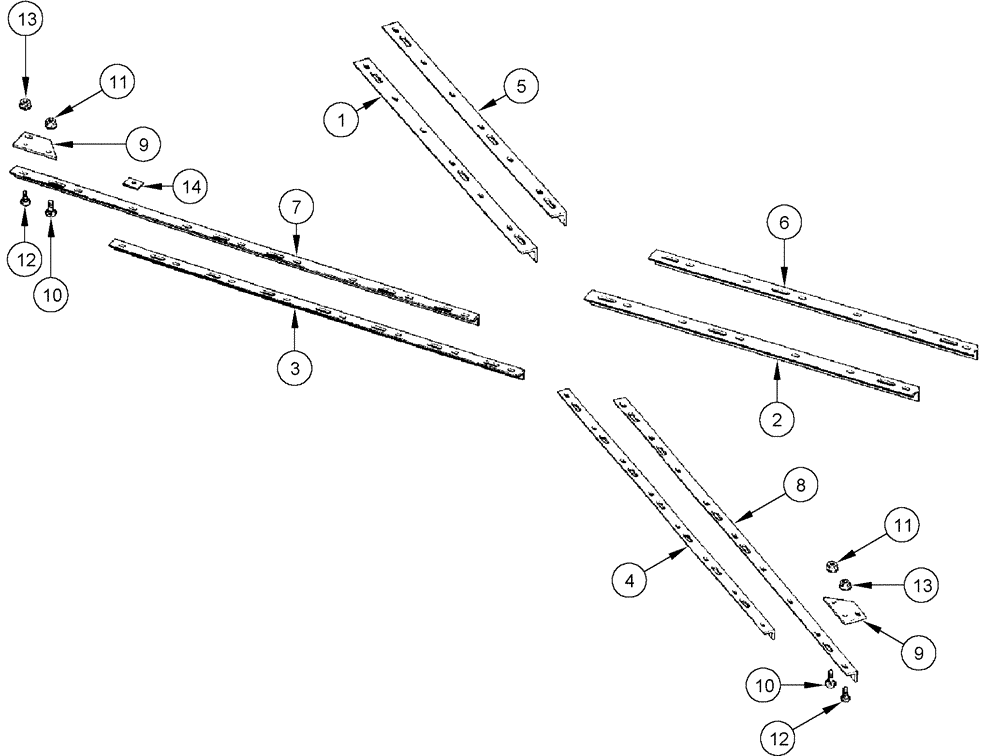 Схема запчастей Case IH 3950 - (9-20) - WING GANG SCRAPER SUPPORTS, 9 INCH SPACING (09) - CHASSIS/ATTACHMENTS