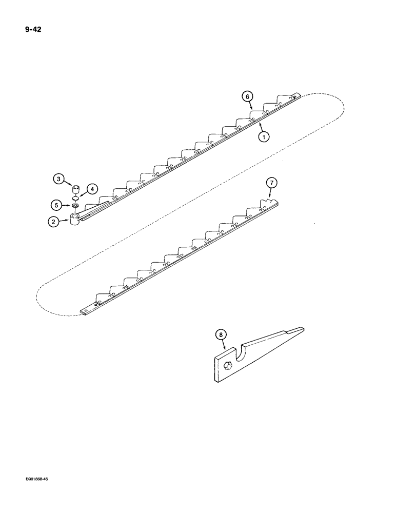 Схема запчастей Case IH 1100 - (9-42) - SEVEN FOOT KNIVES AND CHROME PLATED SECTIONS, KNIVES WITH REGULAR SMOOTH SECTIONS, CHROME PLATED (09) - CHASSIS/ATTACHMENTS